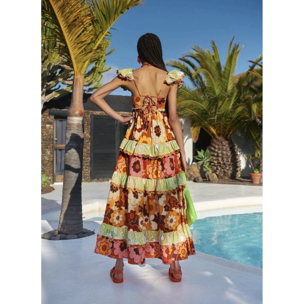 Celia B Peridot Dress Floral Tiered Maxi Dress Large Scalloped Ruffle Luxury Fun - Picture 16 of 16